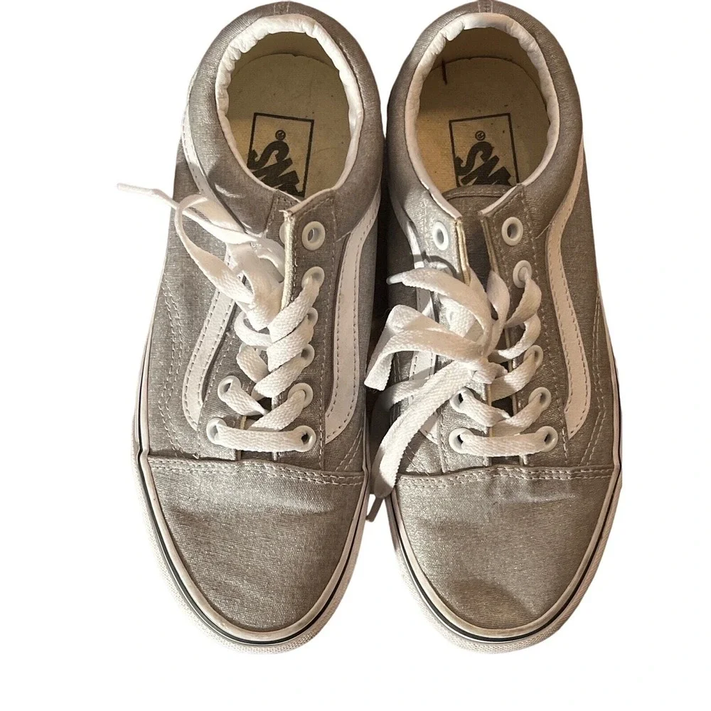 Vans Old Skool Silver Glitter Metallic‎ Low Top Sneakers Mens 5 Womens 6.5